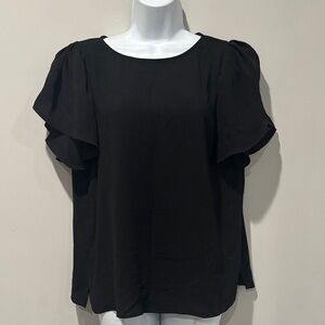 Vince Camuto Black Ruffle Short Sleeve Blouse Size Medium